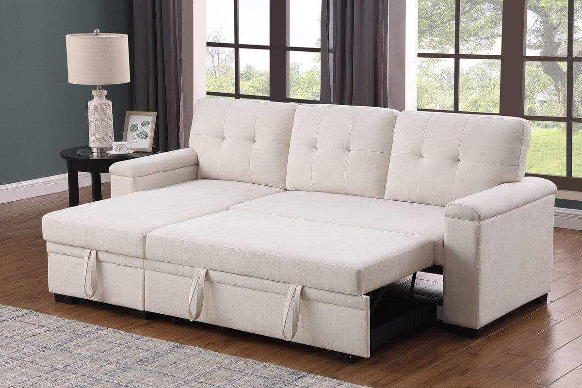 Willow & Hearth Lucca II 84.5"W Beige Woven Fabric Reversible Sleeper Sectional Sofa with Storage Chaise - Image 4