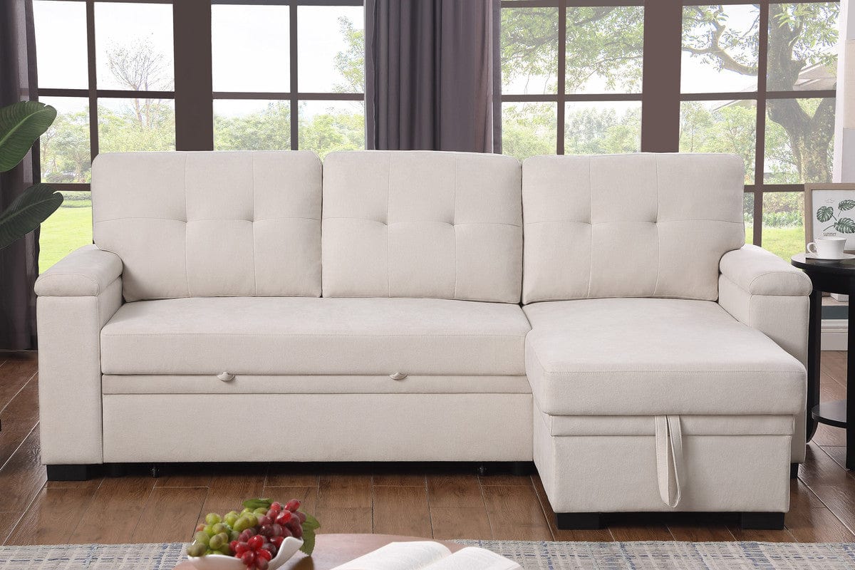 Willow & Hearth Lucca II 84.5"W Beige Woven Fabric Reversible Sleeper Sectional Sofa with Storage Chaise - Image 5