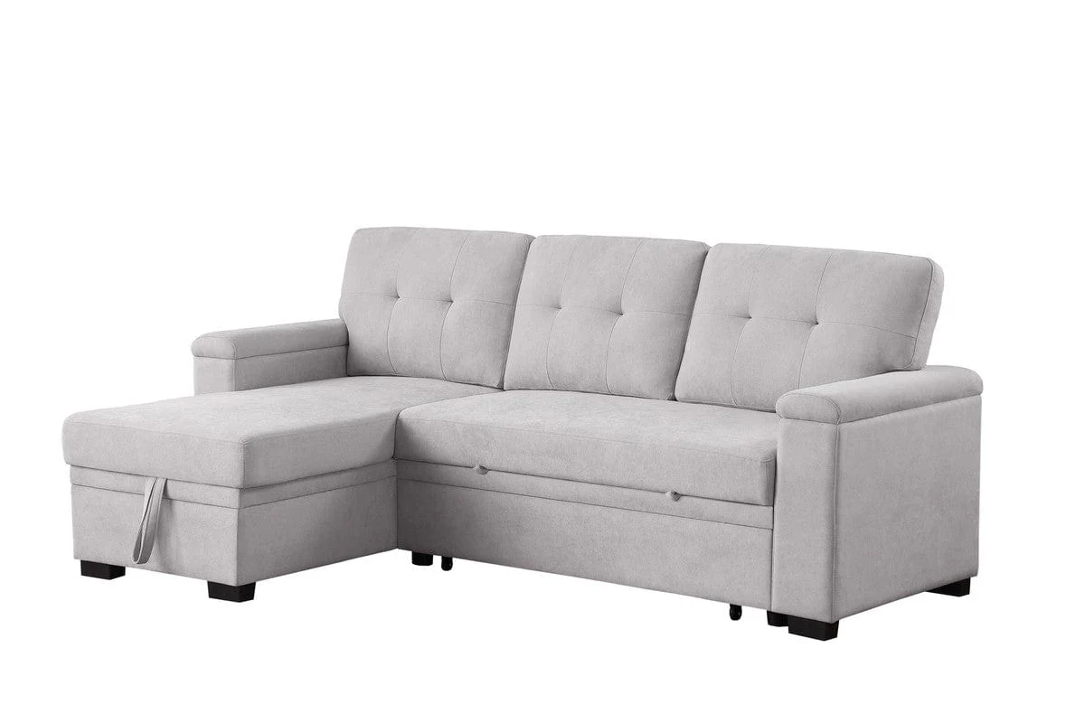 Willow & Hearth Lucca II 84.5"W Light Gray Woven Fabric Reversible Sleeper Sectional Sofa with Storage Chaise - Image 2