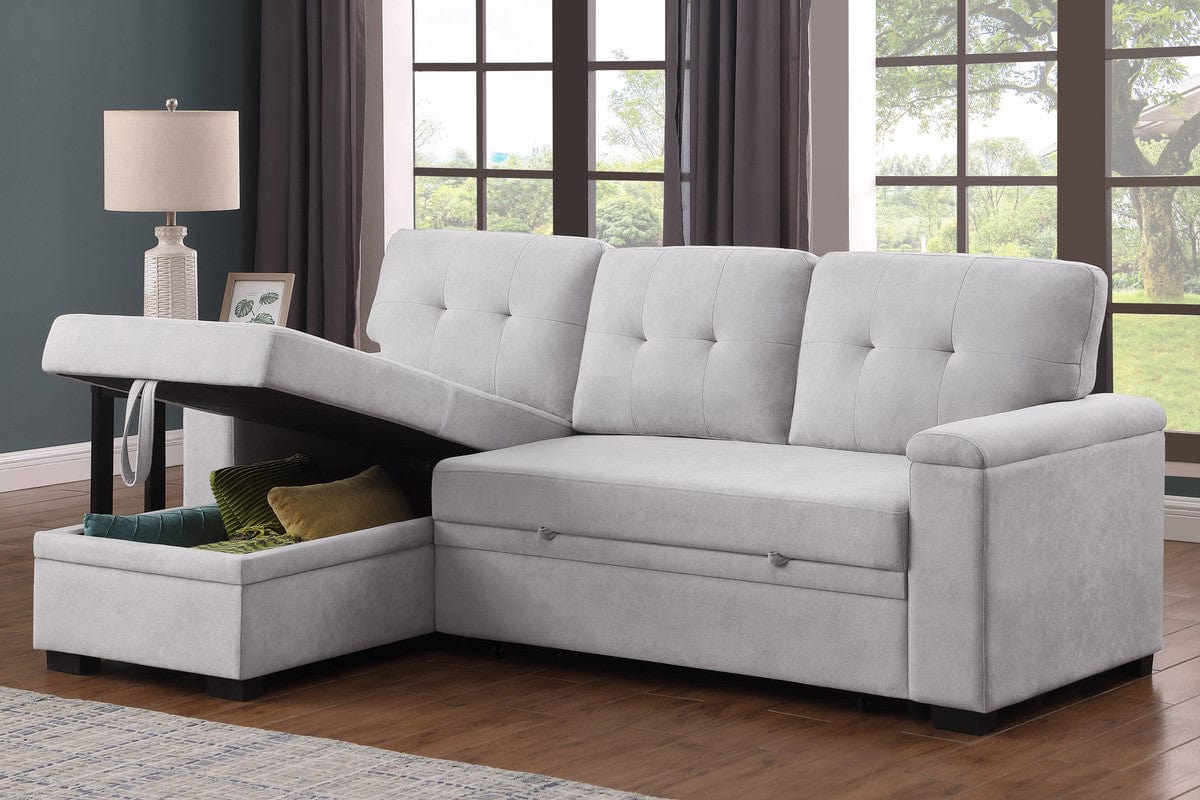 Willow & Hearth Lucca II 84.5"W Light Gray Woven Fabric Reversible Sleeper Sectional Sofa with Storage Chaise - Image 3
