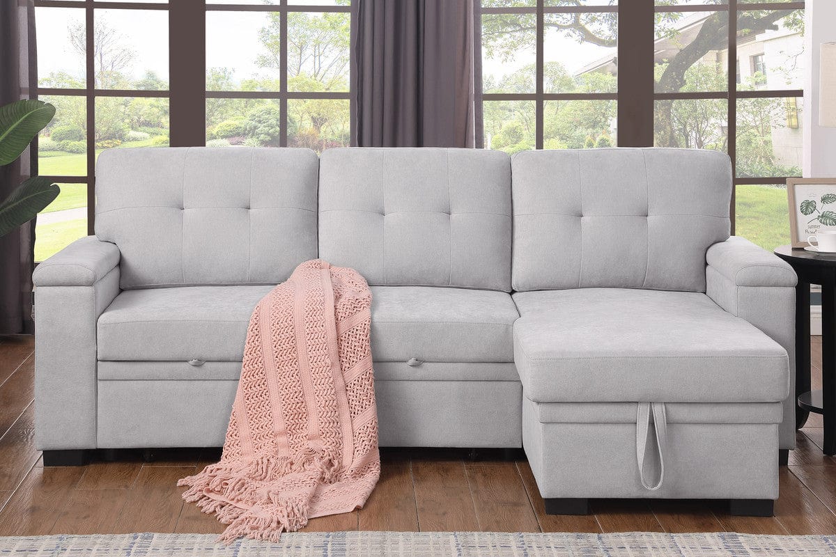 Willow & Hearth Lucca II 84.5"W Light Gray Woven Fabric Reversible Sleeper Sectional Sofa with Storage Chaise - Image 5