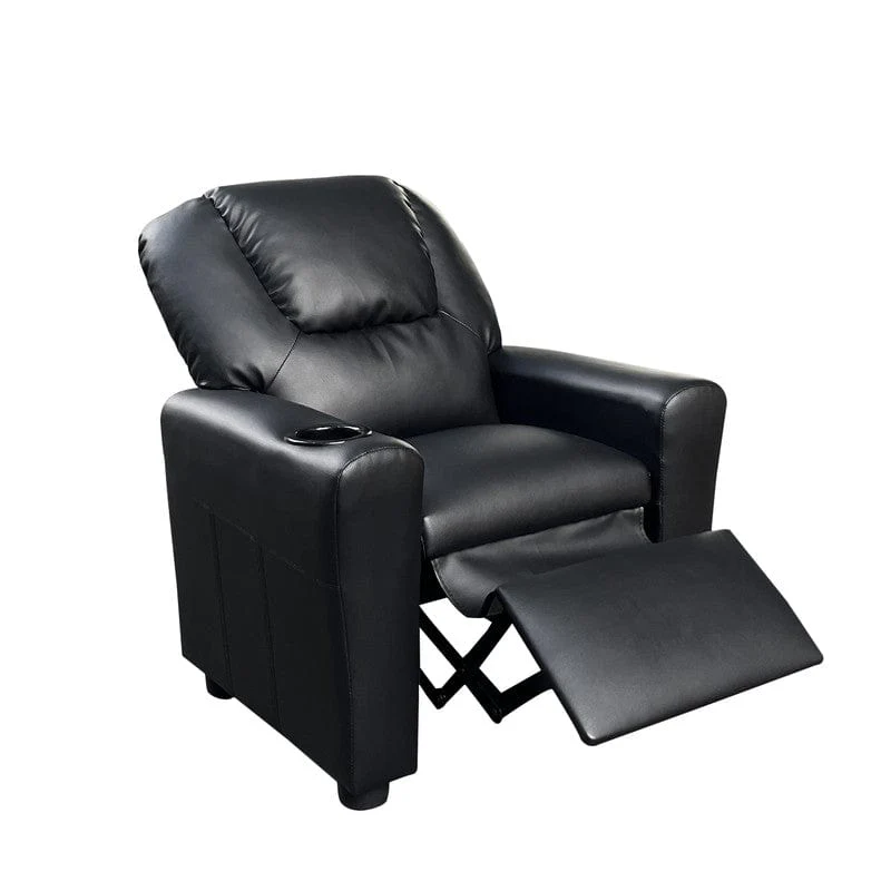 Willow & Hearth Marisa 23"W Black PU Leather Kids Recliner Chair with Cupholder - Image 2