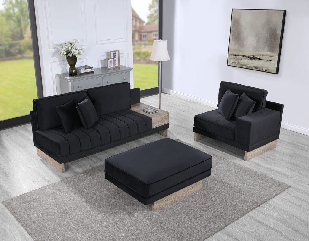 Willow & Hearth Memphis 122.5"W Black Velvet Reversible Sectional Sofa Ottoman with Storage Compartment, Drawer, USB ports, Charging Outlets - Image 2