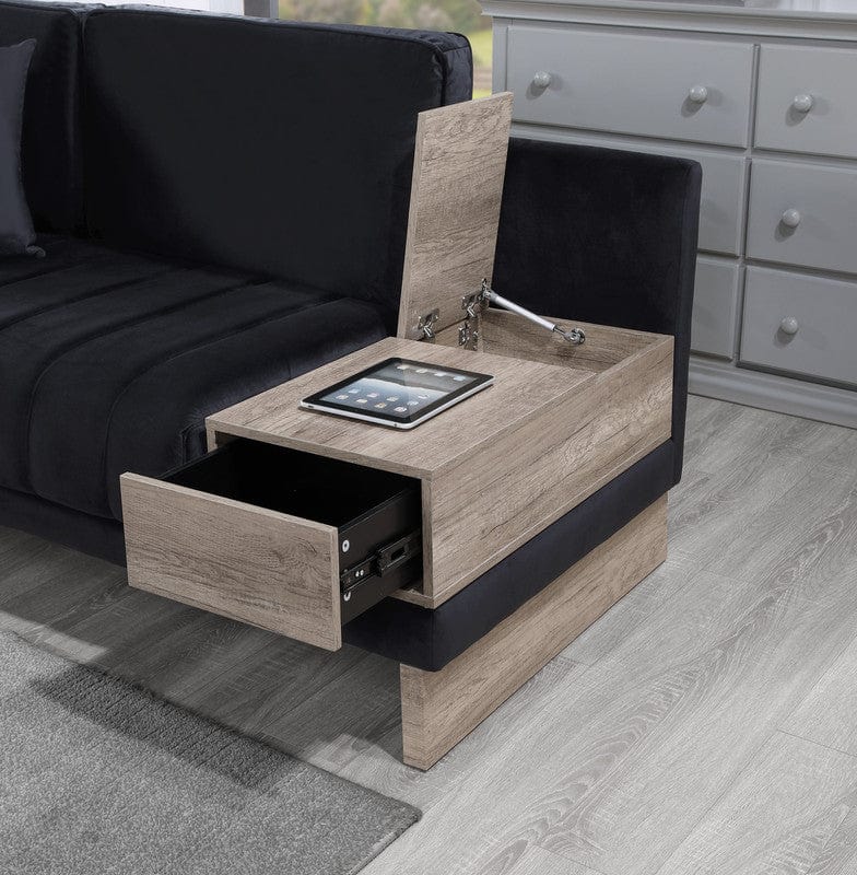 Willow & Hearth Memphis 122.5"W Black Velvet Reversible Sectional Sofa Ottoman with Storage Compartment, Drawer, USB ports, Charging Outlets - Image 4