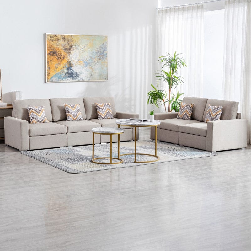 Willow & Hearth Nolan 95.5"W Beige Linen Fabric Sofa and Loveseat Living Room Set with Pillows and Interchangeable Legs