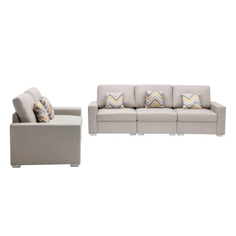 Willow & Hearth Nolan 95.5"W Beige Linen Fabric Sofa and Loveseat Living Room Set with Pillows and Interchangeable Legs - Image 3