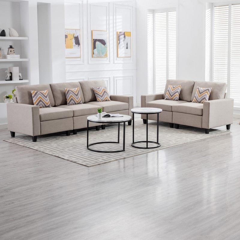 Willow & Hearth Nolan 95.5"W Beige Linen Fabric Sofa and Loveseat Living Room Set with Pillows and Interchangeable Legs - Image 4