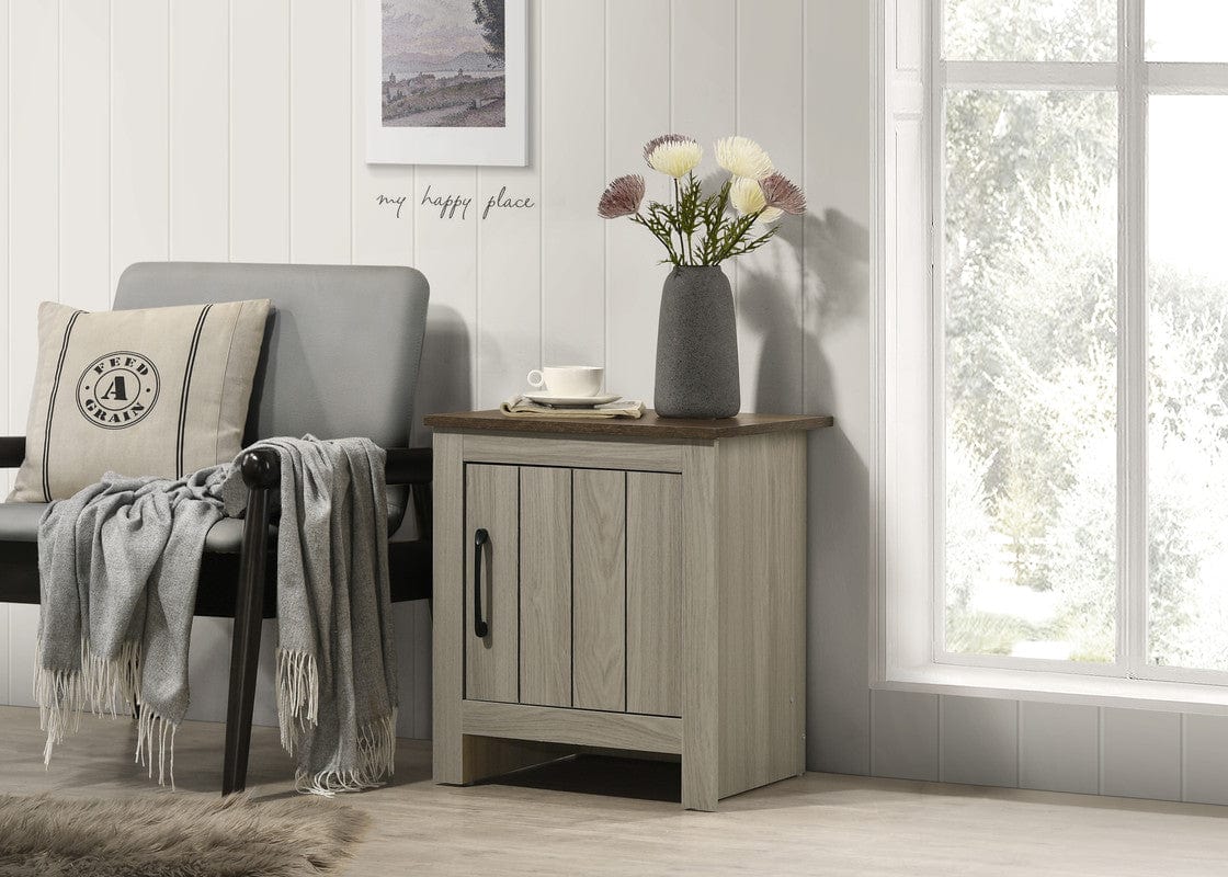 Willow & Hearth Nyla 16"W Gray Oak End Table, Side Table, Nightstand with Cabinet Door