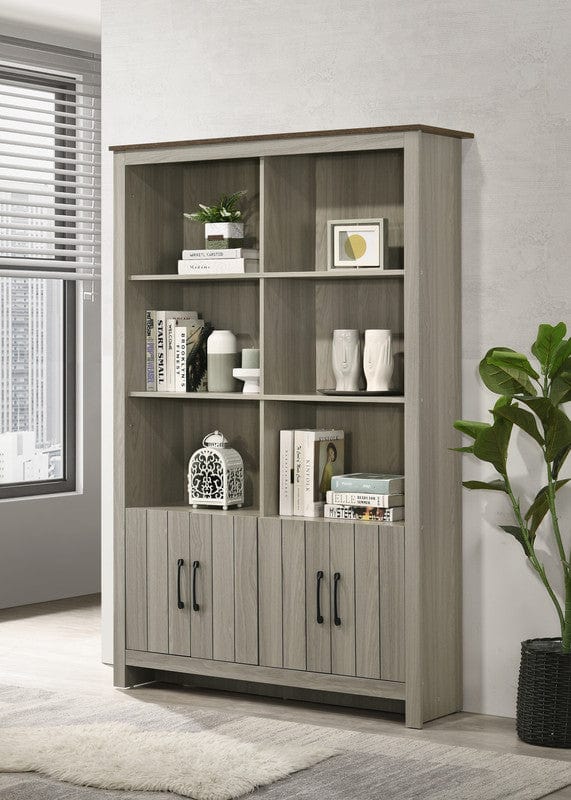 Willow & Hearth Nyla 47"W Gray Oak Bookcase Shelf with Cabinet Doors