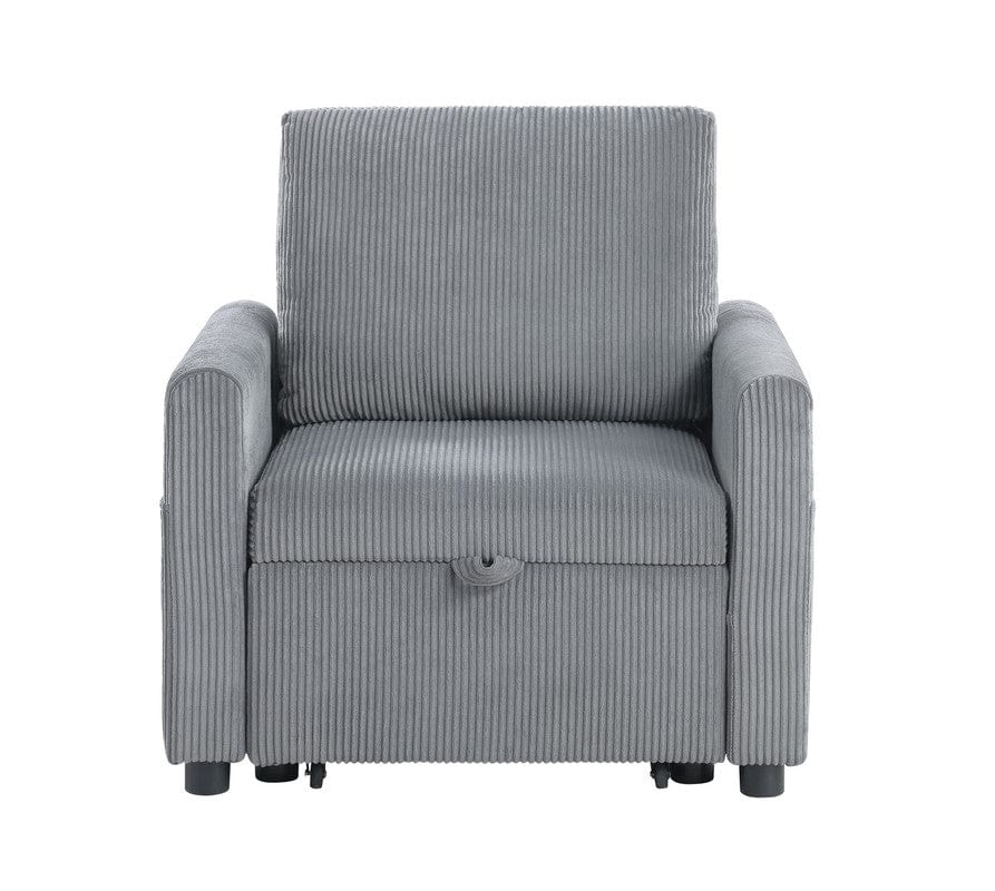 Willow & Hearth Oswin 33"W Gray Corduroy Armchair with Pull-Out Chaise and Side Pocket - Image 4
