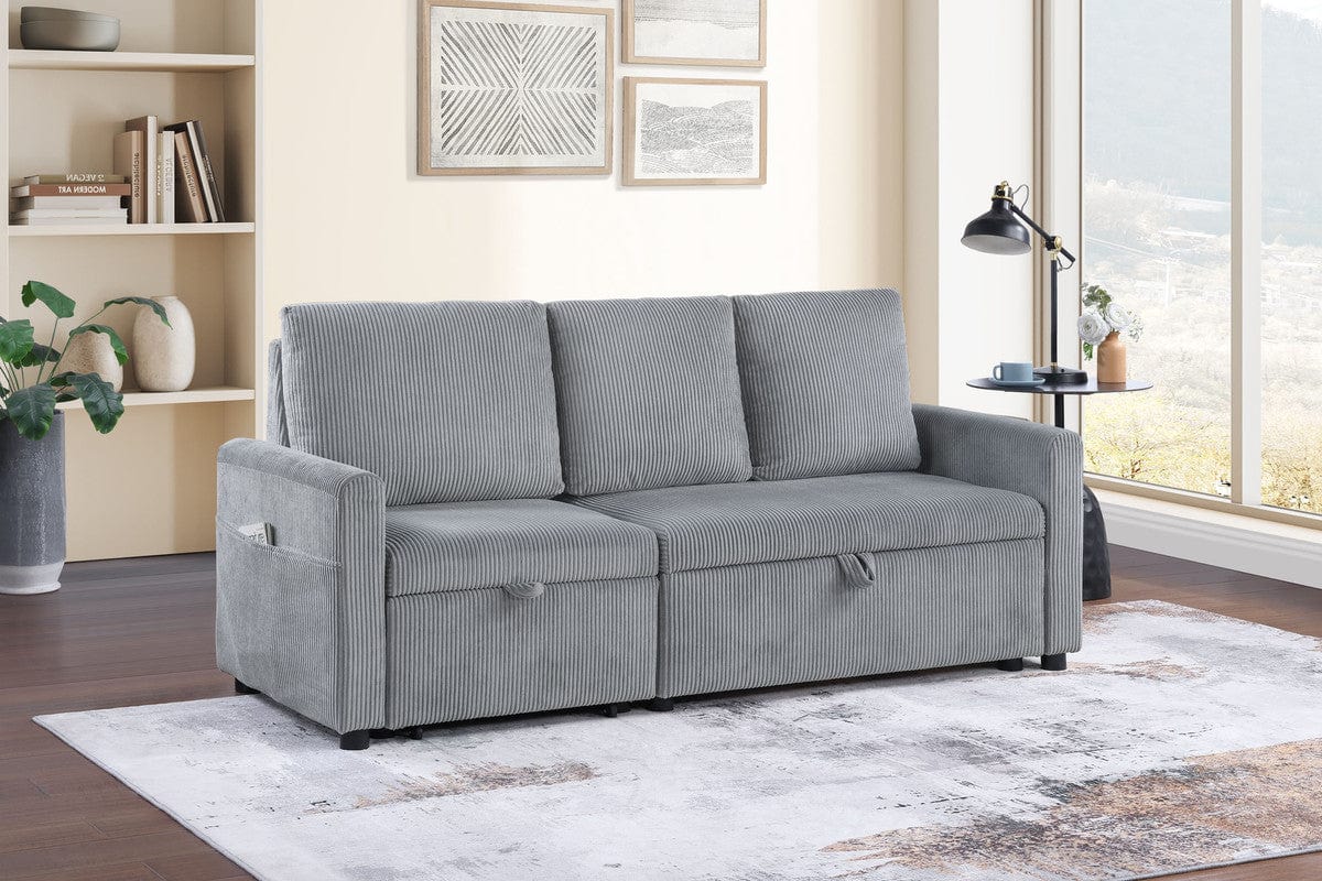 Willow & Hearth Oswin 70"W Gray Corduroy Sofa with Pull-Out Chaise, Underseat Storage, Side Pocket - Image 3