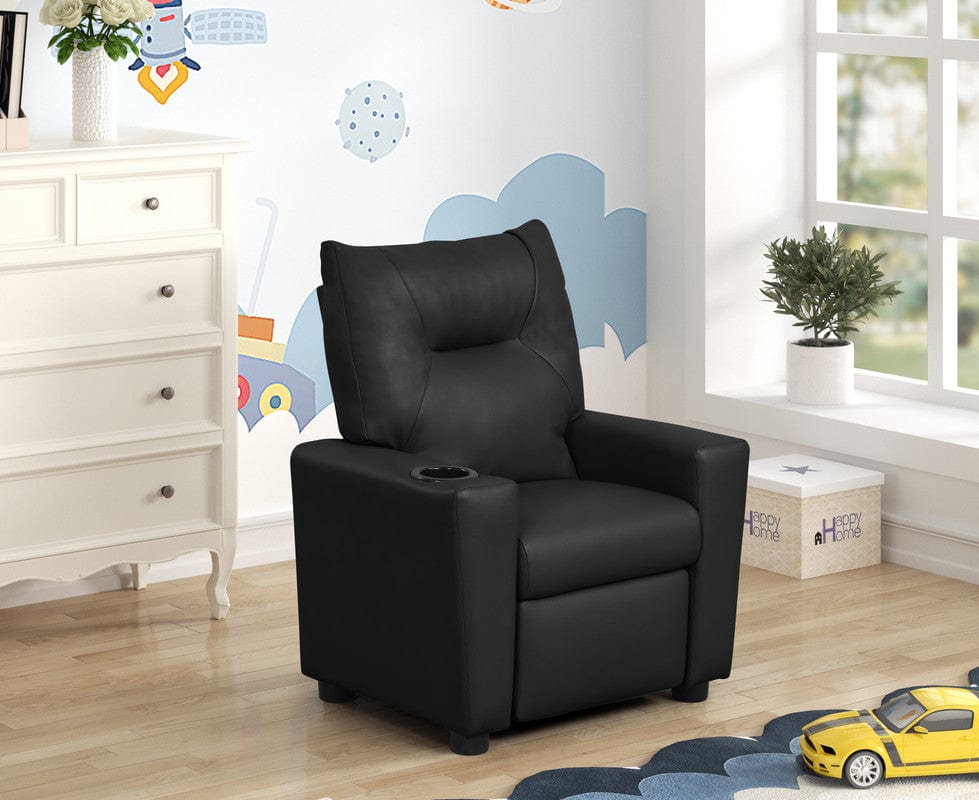 Willow & Hearth Perline 23"W Black PVC Fabric Kids Recliner Chair with Cupholder - Image 3