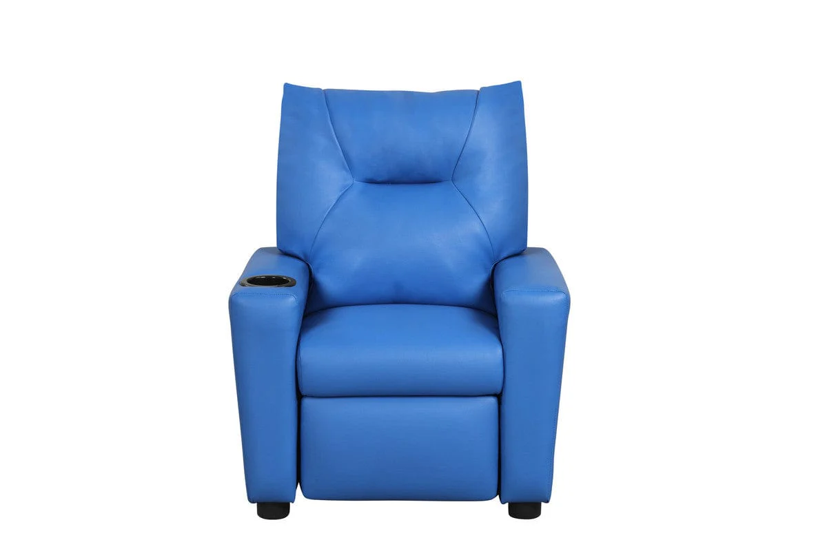 Willow & Hearth Perline 23"W Blue PVC Fabric Kids Recliner Chair with Cupholder - Image 2