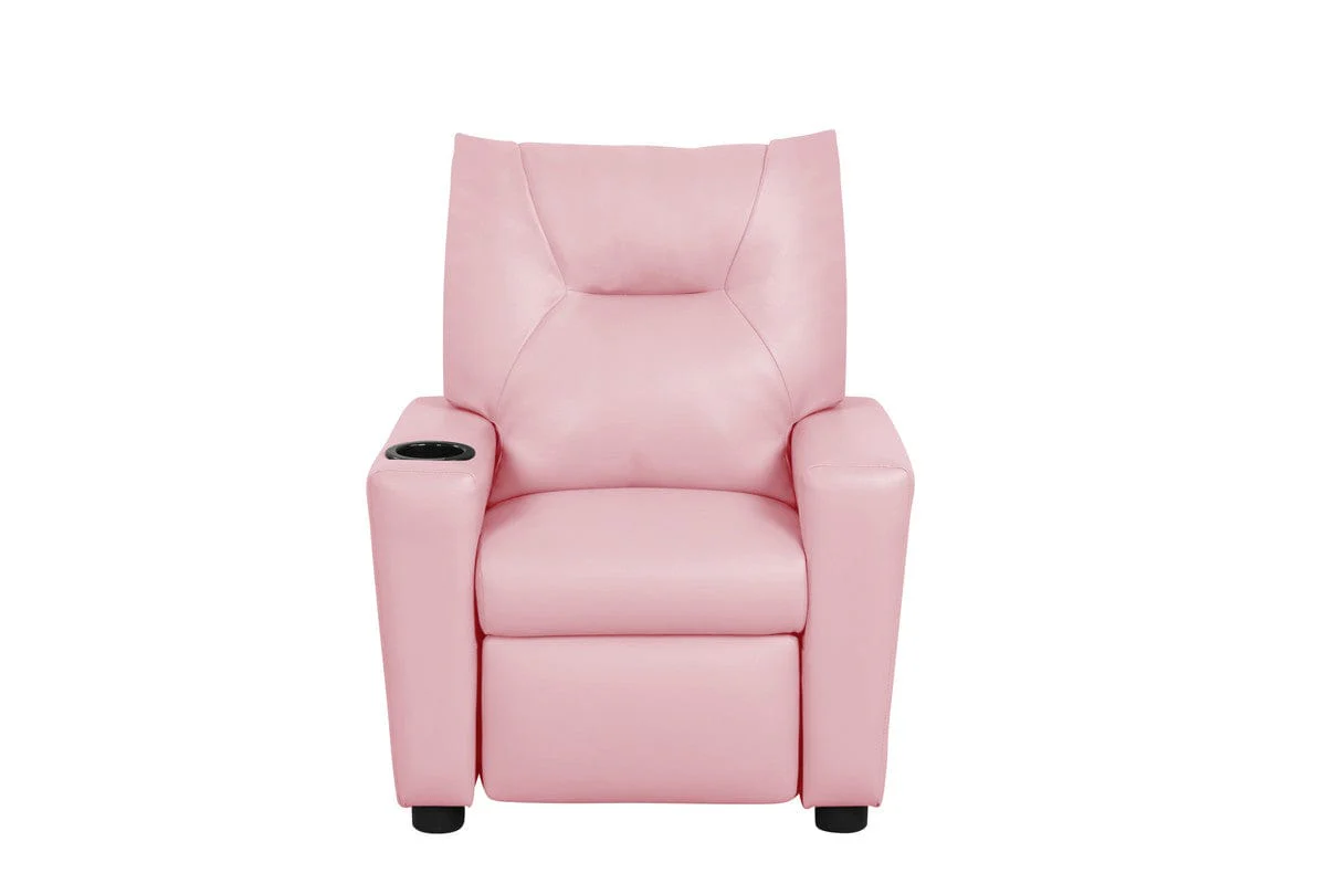 Willow & Hearth Perline 23"W Pink PVC Fabric Kids Recliner Chair with Cupholder - Image 2