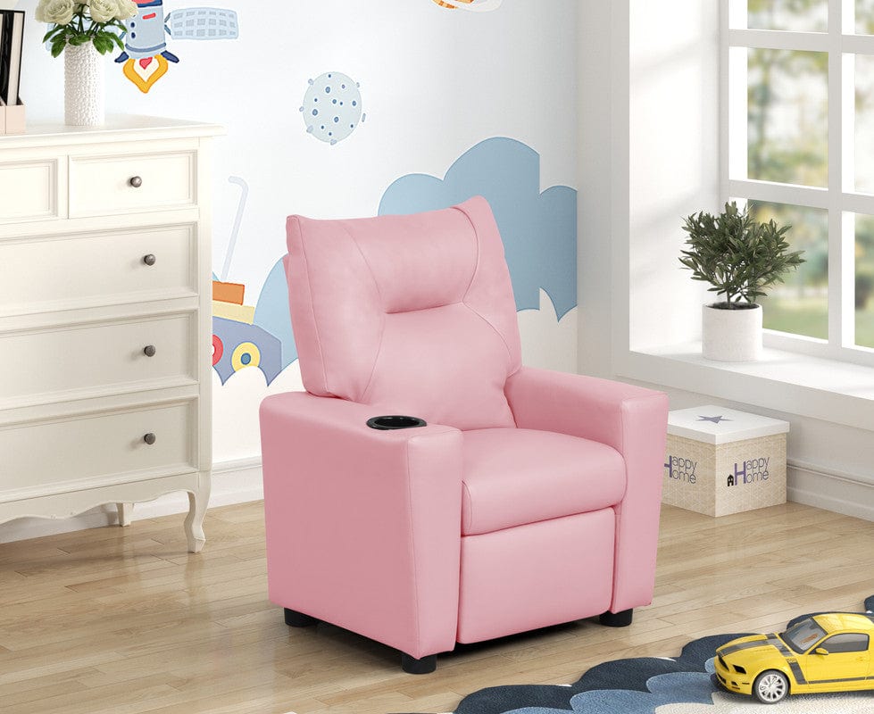 Willow & Hearth Perline 23"W Pink PVC Fabric Kids Recliner Chair with Cupholder - Image 3