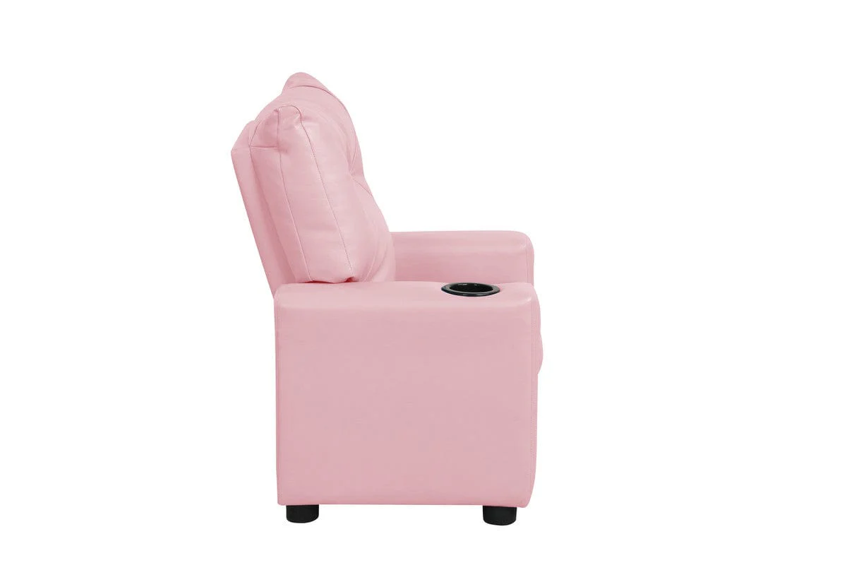 Willow & Hearth Perline 23"W Pink PVC Fabric Kids Recliner Chair with Cupholder - Image 4