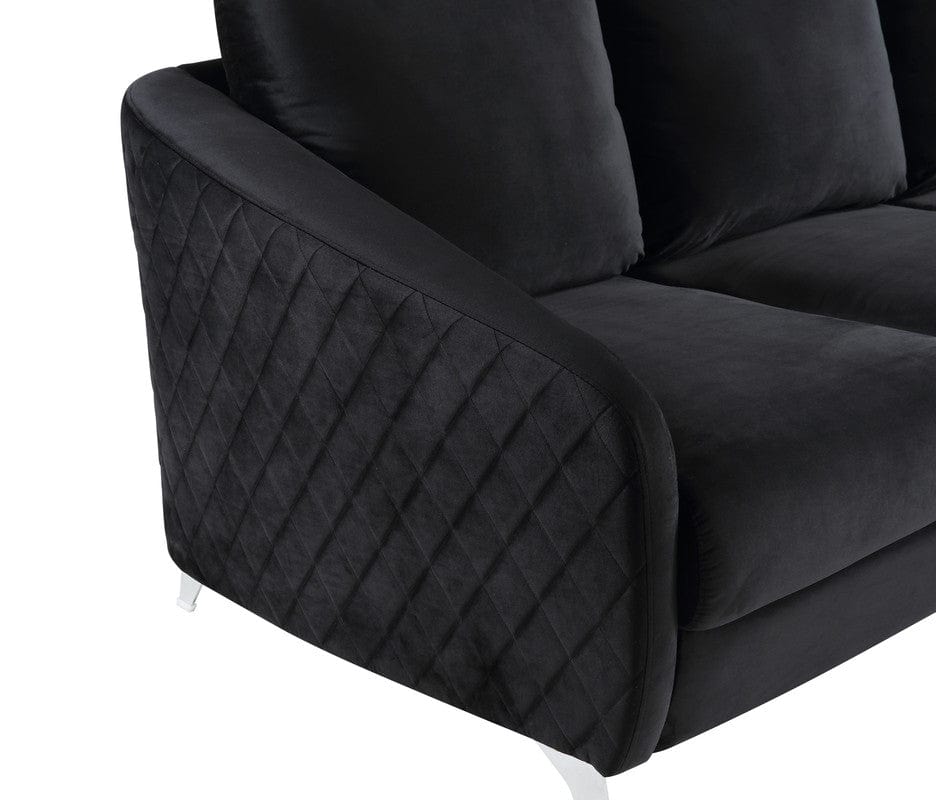 Willow & Hearth Sofia 55"W Black Velvet Modern Chic Loveseat Couch - Image 4