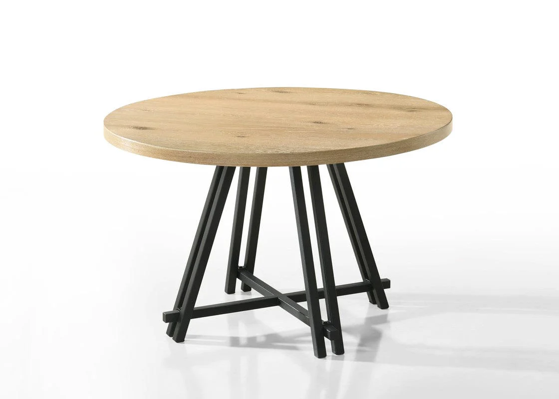 Willow & Hearth Tate Oak Finish 47"W Round Dining Table Set with Cream Color Upholstered Chairs - Image 2