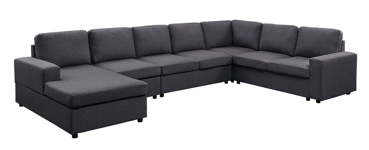 Willow & Hearth Tifton 146.5"W Modular Sectional Sofa with Reversible Chaise in Dark Gray Linen - Image 2