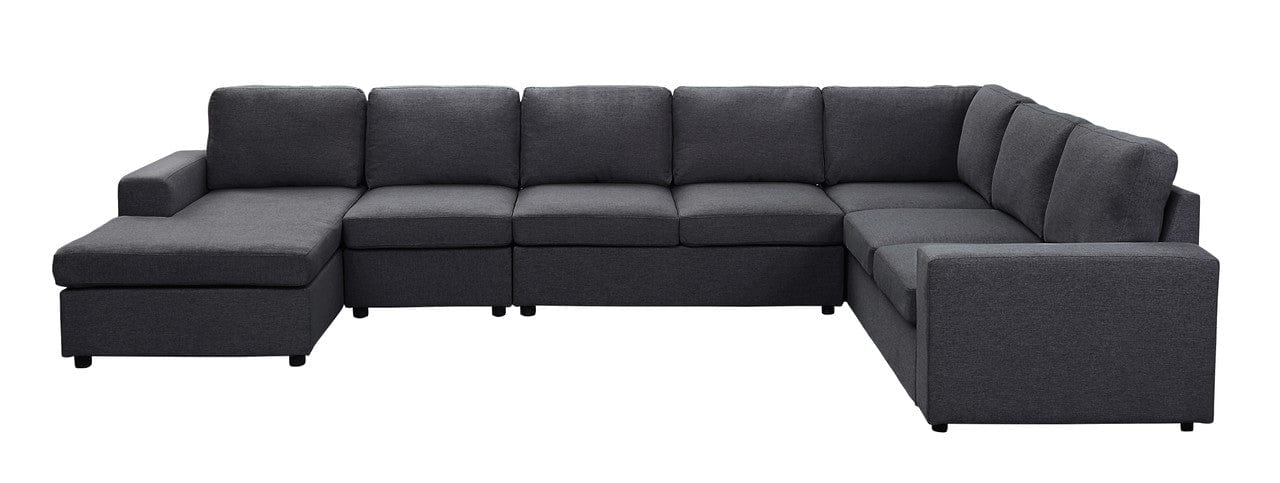 Willow & Hearth Tifton 146.5"W Modular Sectional Sofa with Reversible Chaise in Dark Gray Linen - Image 3