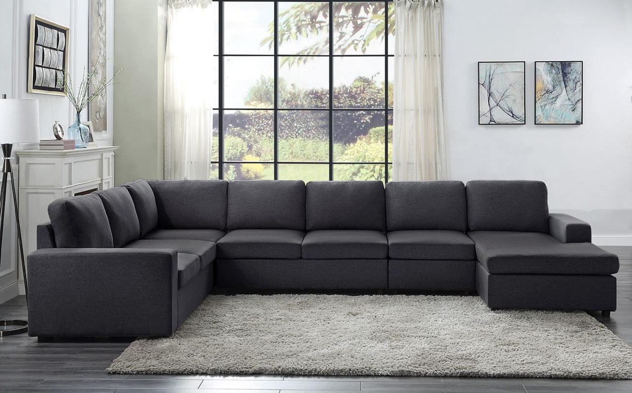 Willow & Hearth Tifton 146.5"W Modular Sectional Sofa with Reversible Chaise in Dark Gray Linen - Image 4