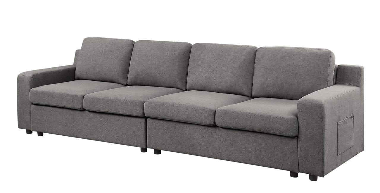 Willow & Hearth Waylon 119"W Gray Linen 4-Seater Sofa with Pockets - Image 2