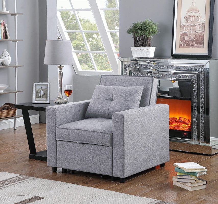 Willow & Hearth Zoey 33.25"W Light Gray Linen Convertible Sleeper Chair with Side Pocket - Image 3