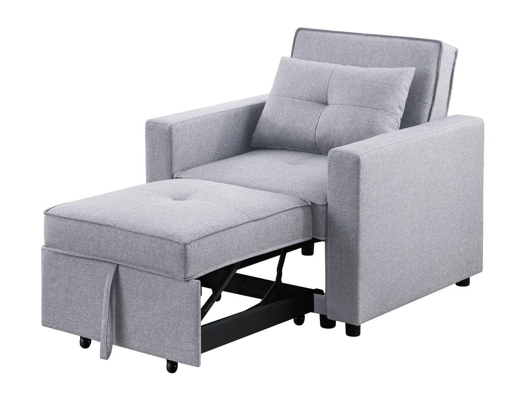 Willow & Hearth Zoey 33.25"W Light Gray Linen Convertible Sleeper Chair with Side Pocket - Image 4