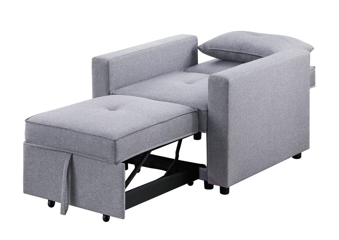 Willow & Hearth Zoey 33.25"W Light Gray Linen Convertible Sleeper Chair with Side Pocket - Image 5