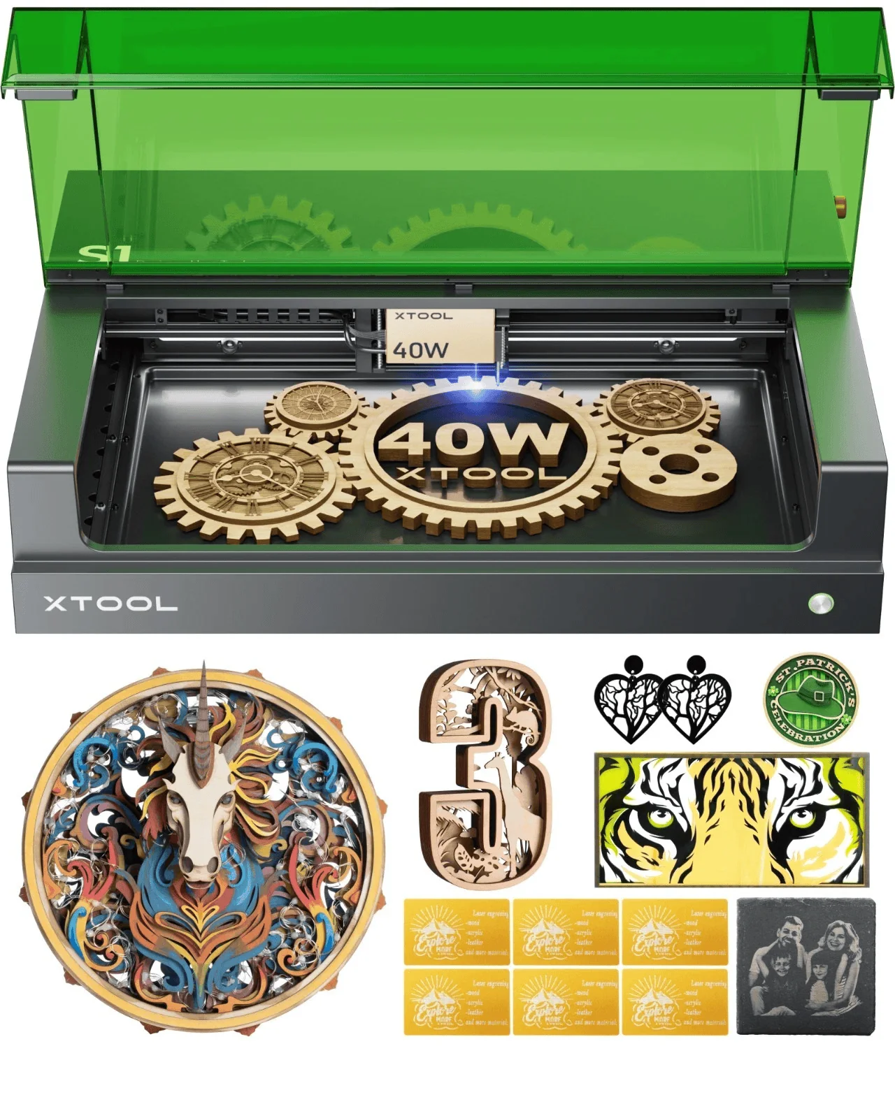 xTool S1 40W Laser Engraver Enclosed Diode Laser Engraving Cutter, Dark Green - Certified Refurbished - Image 2