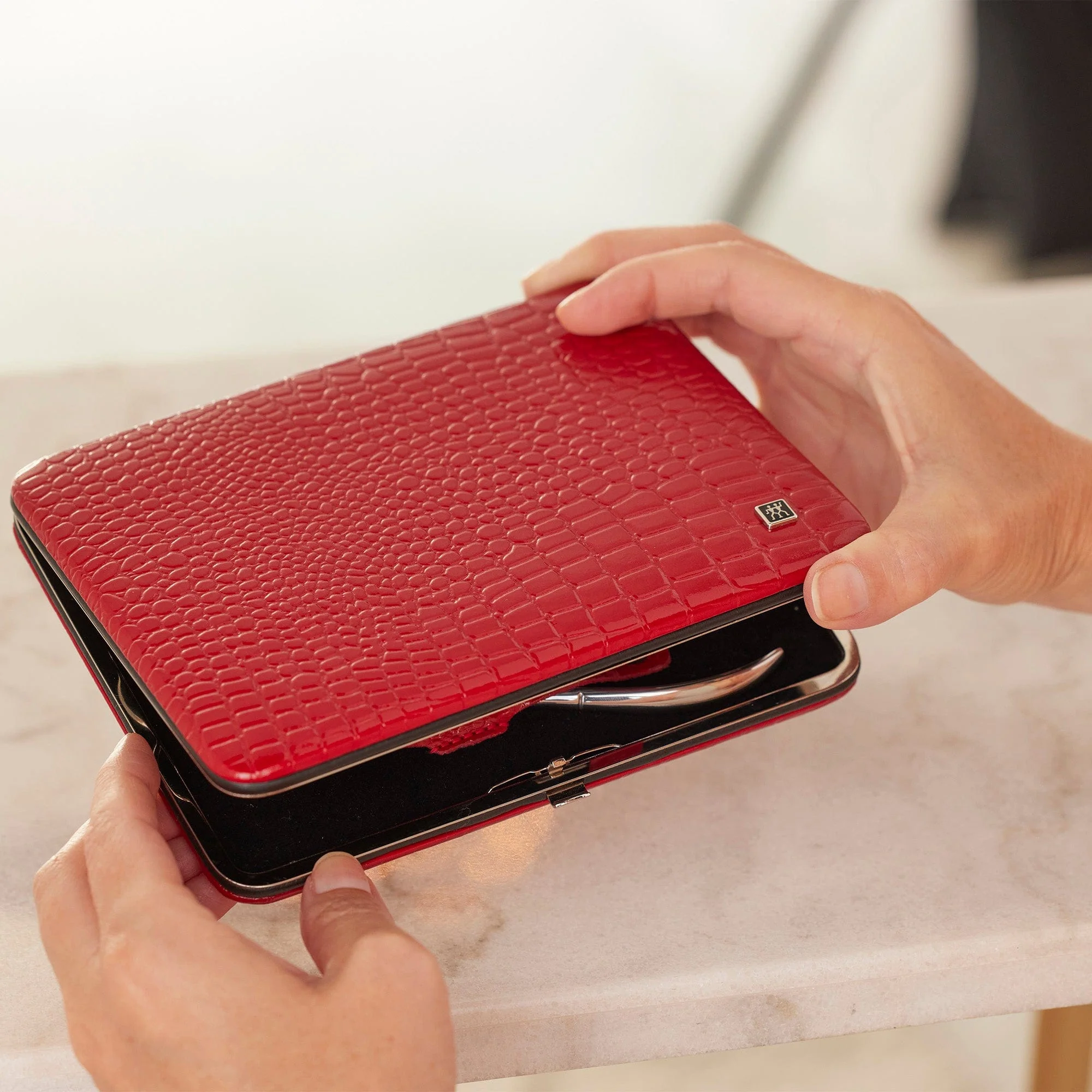 Zwilling Manicure Set Pedicure Kit, Nail Care Complete Set, Cowhide, Croco Edition, 10-Piece, Red - Image 4