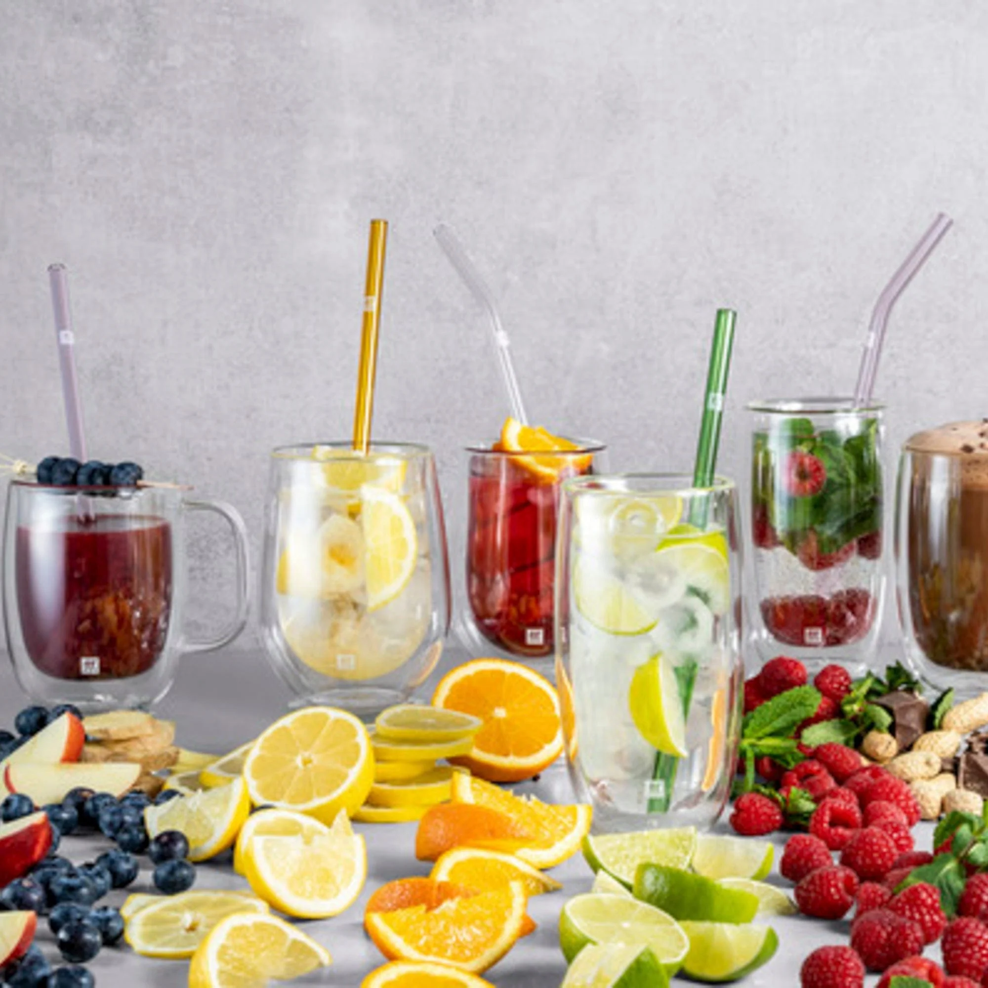 Zwilling Sorrento 5-pc Bent Glass Straw Set - Multi Color - Image 6